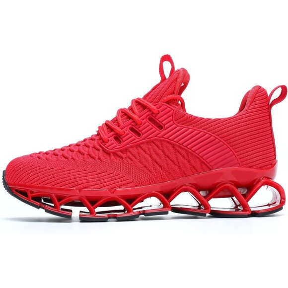 Women's Red Slip-On Walking Running Shoes Blade Sneakers Non-Slip Comfort Shoes - Picture 4 of 8